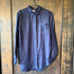 Gap Boyfriend Fit Navy Linen Shirt